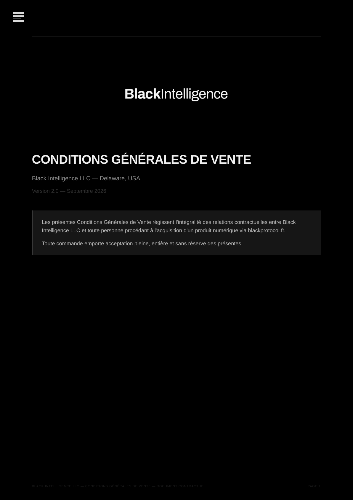Conditions Générales de Vente — page 1