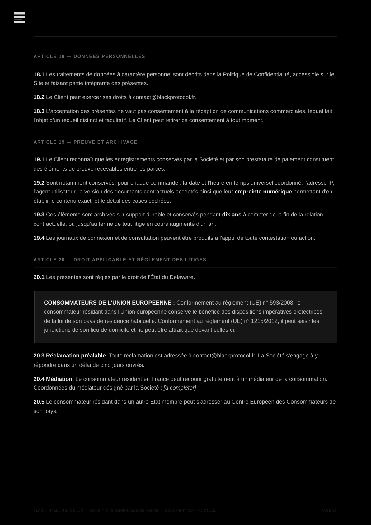 Conditions Générales de Vente — page 10