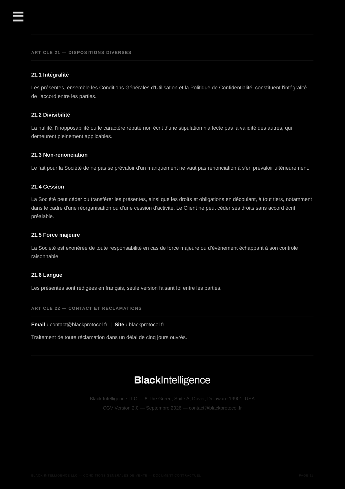 Conditions Générales de Vente — page 11