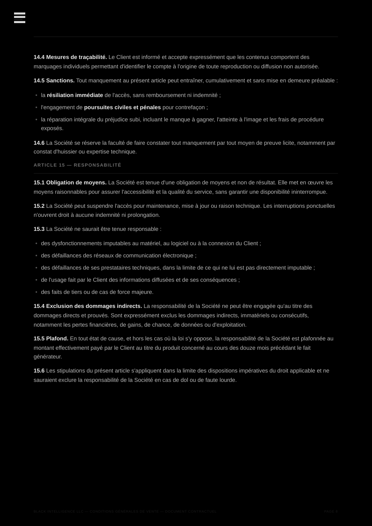 Conditions Générales de Vente — page 8