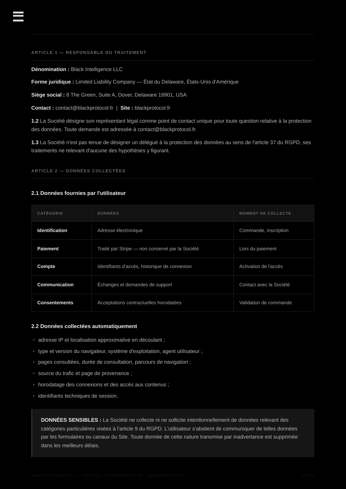 Politique de Confidentialité — page 2