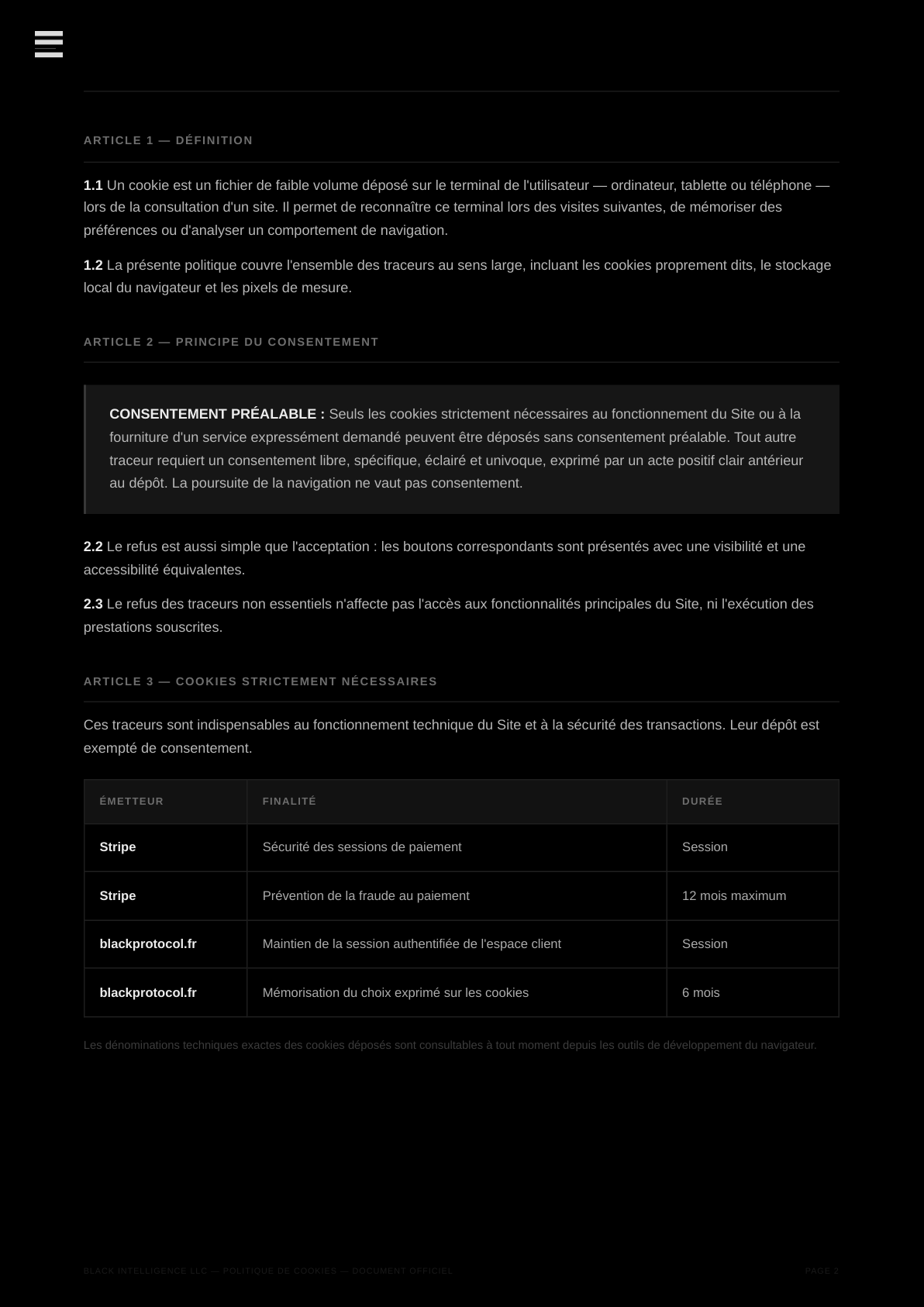 Politique de Cookies — page 2