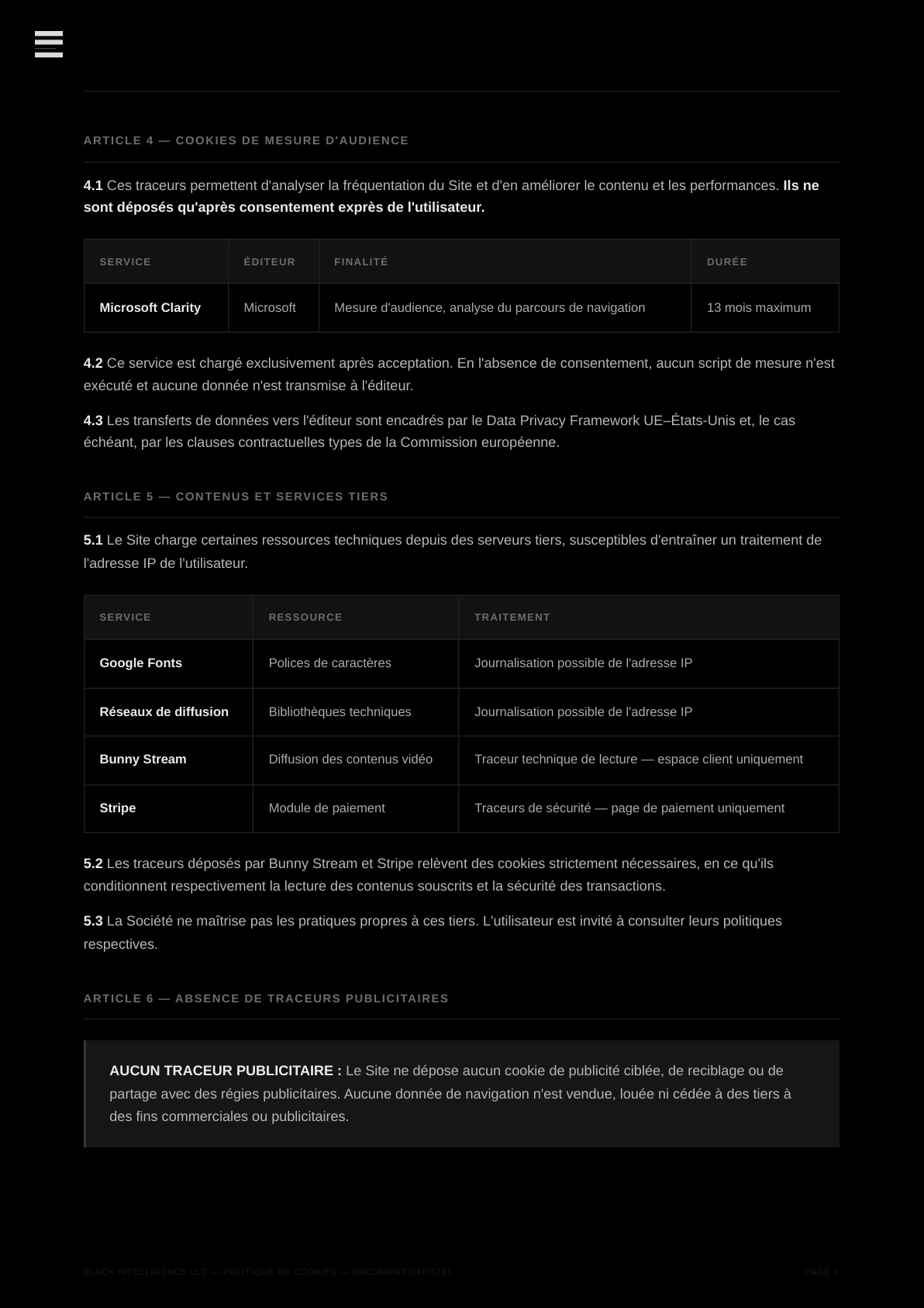 Politique de Cookies — page 3