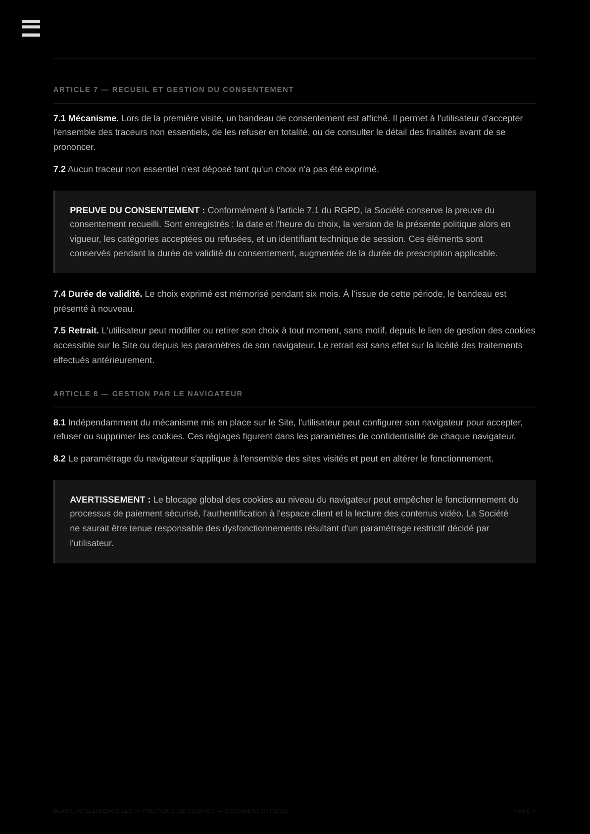 Politique de Cookies — page 4