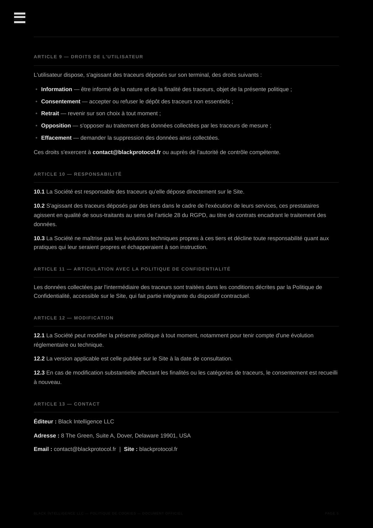 Politique de Cookies — page 5