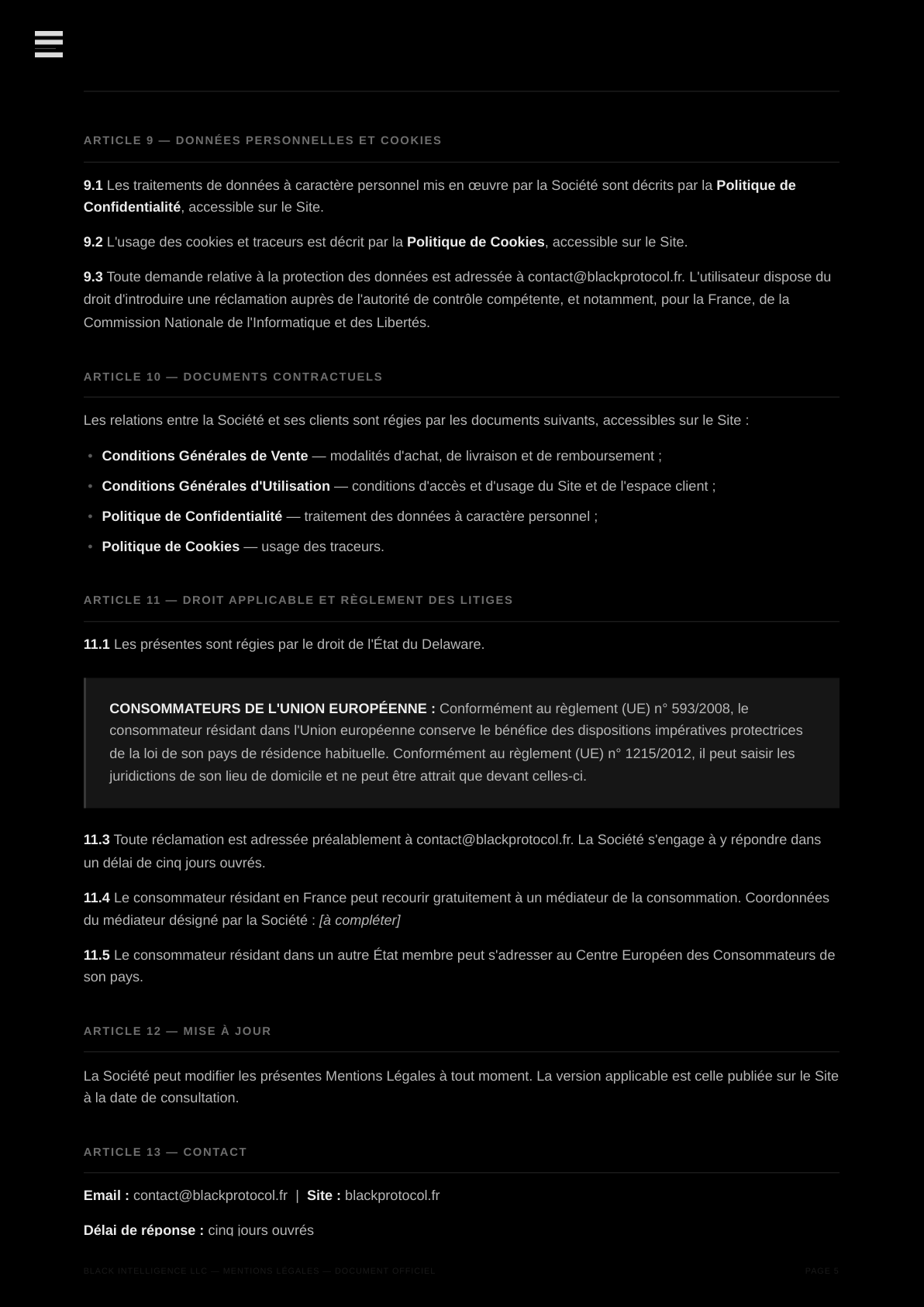 Mentions Légales — page 5